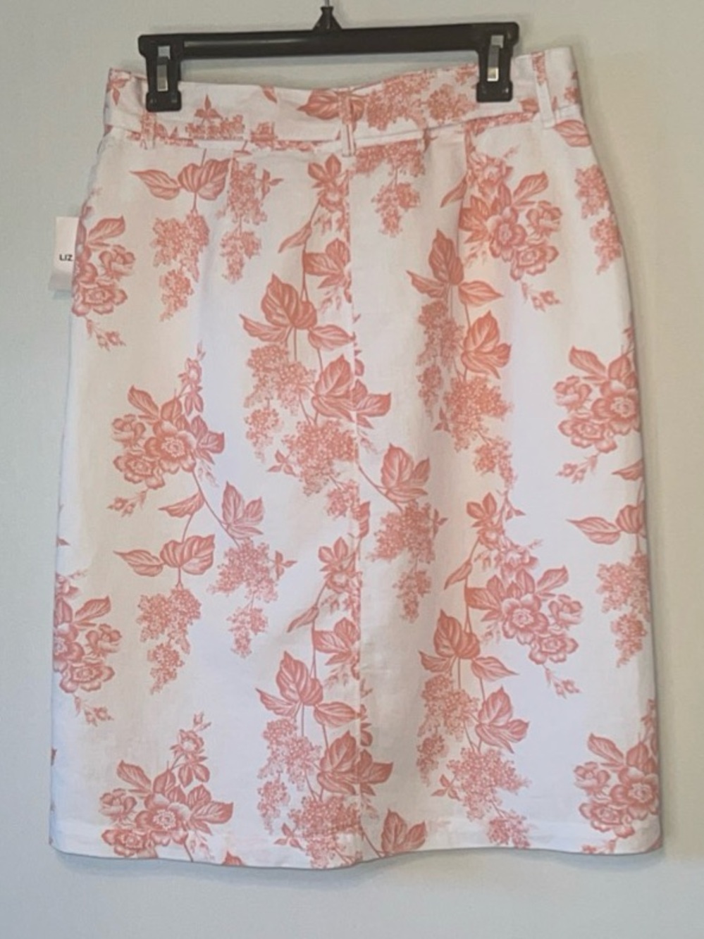 New W/T Liz Claiborne Coral White Floral Linen Blend A Line Skirt Women's Sz 4 - Picture 2 of 7